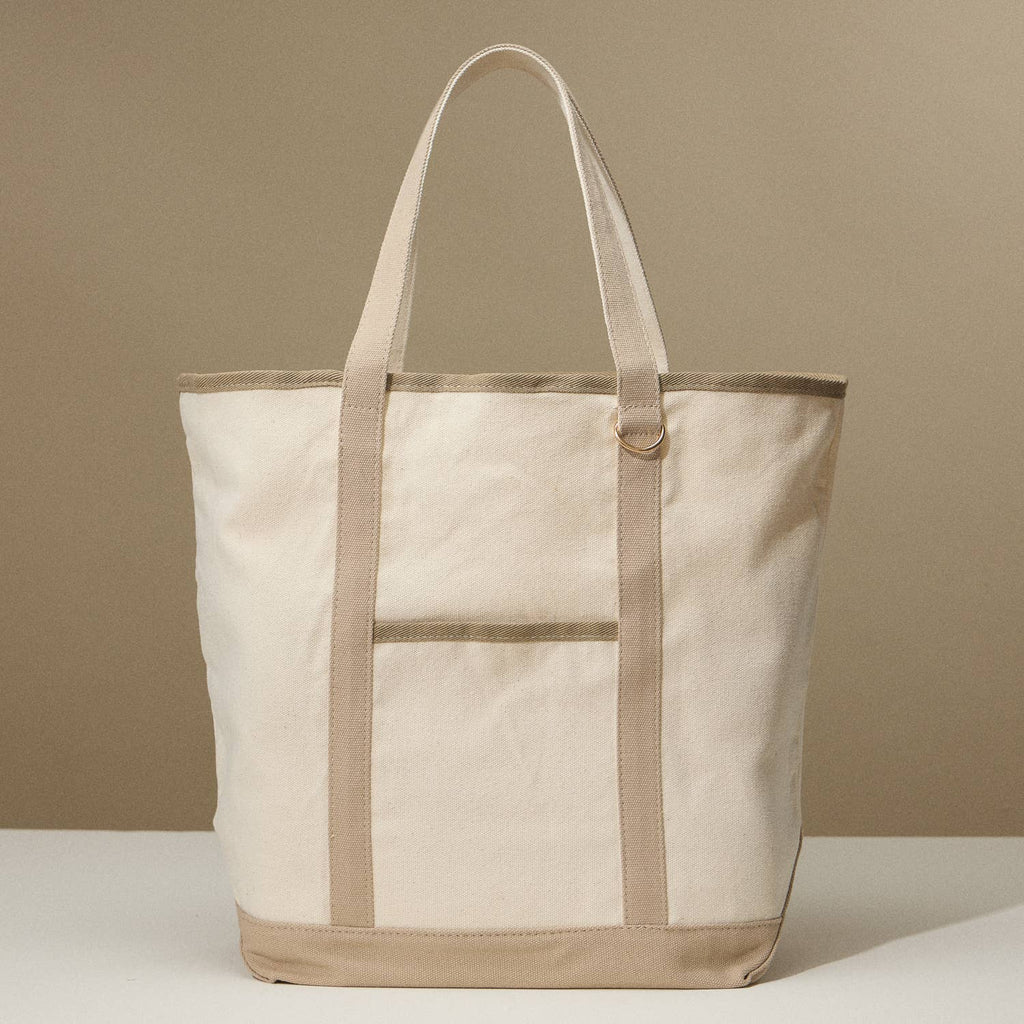 Ecofriendly Cotton Canvas Carry Tote with Charm Holder: Stone / One size / 5DG78048