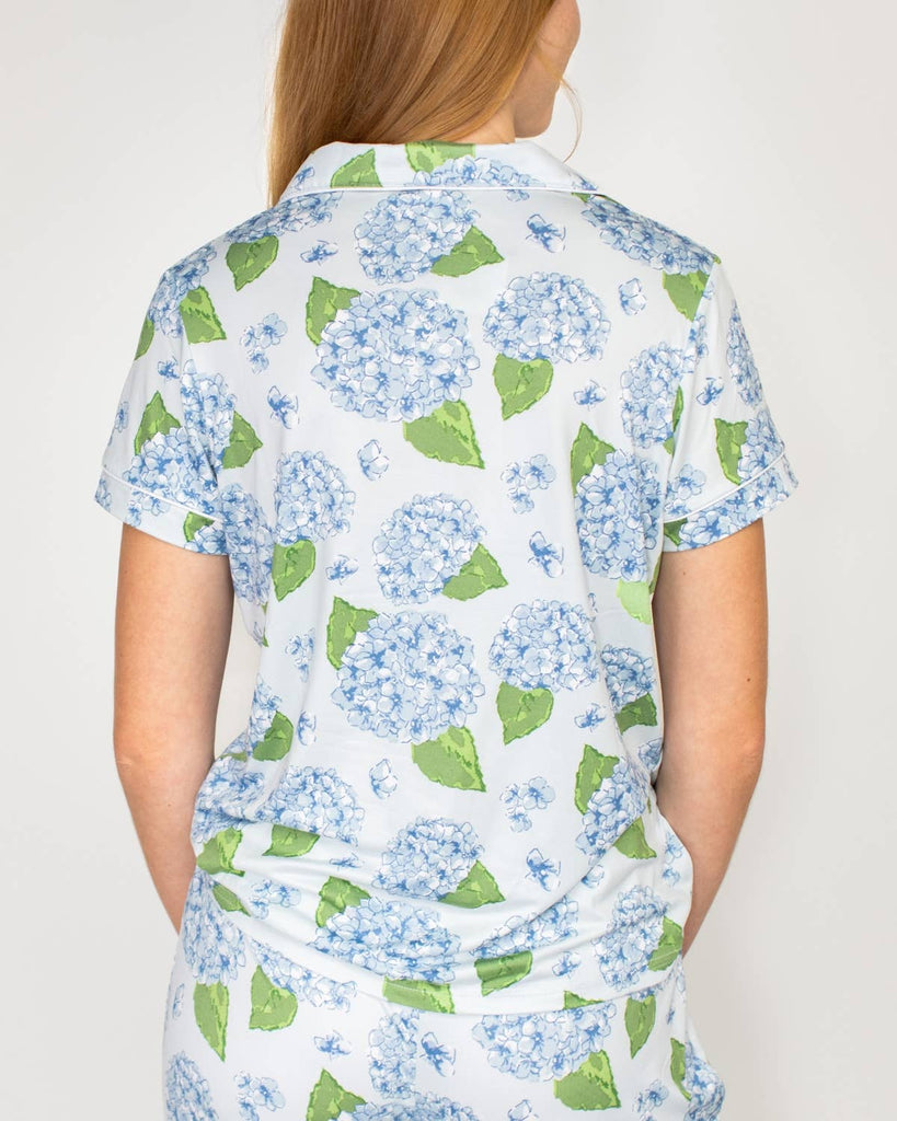 Hydrangea Short Sleeve Button Up Sleep Shirt   Illusion/Blue/Green   -Asst.: Large
