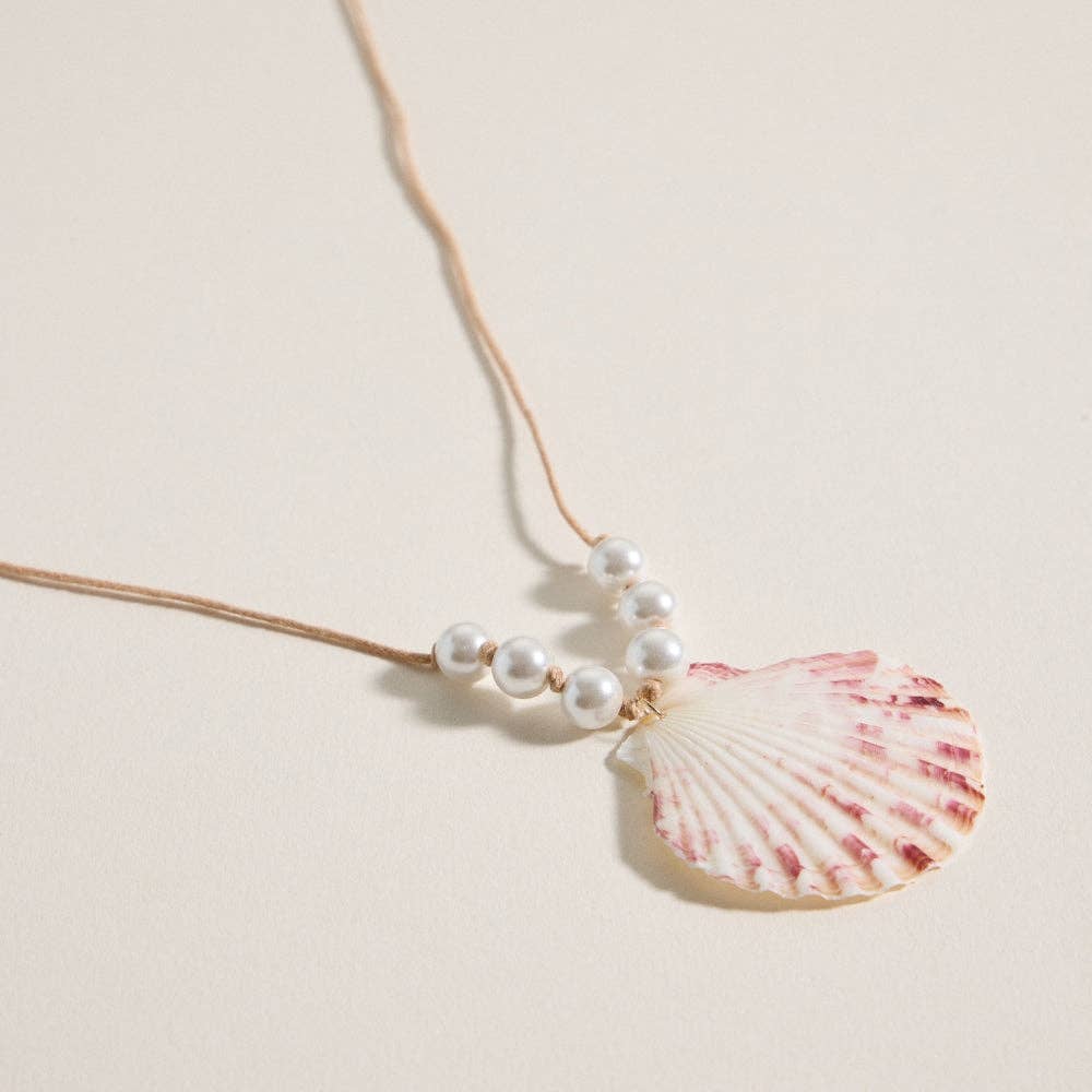 Seashell and Pearl Cord Necklace