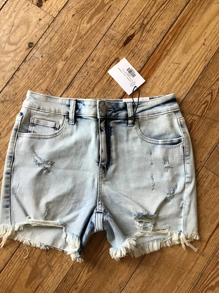 Light Wash Ripped Jean Shorts