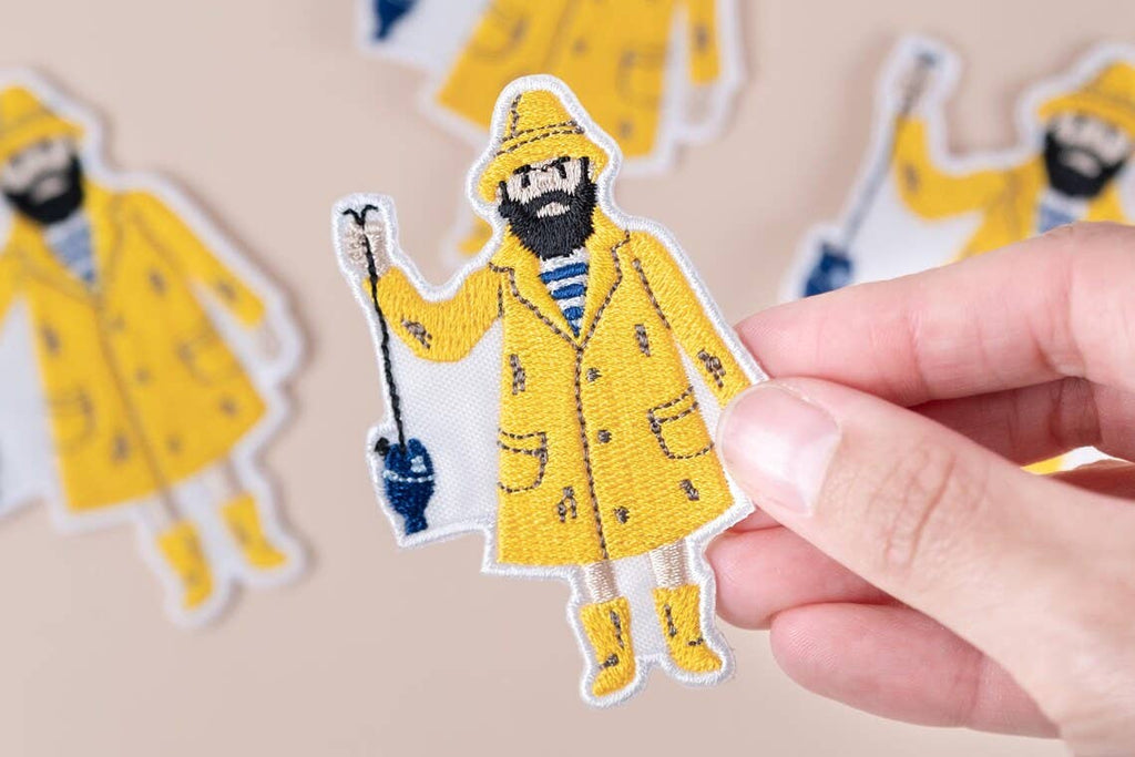 Old Salt Fisherman Patch Yellow Raincoat Embroidered Iron On
