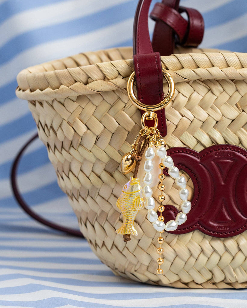 Iridescent Fish Pearl Loop Coastal Bag Charm: Ivory