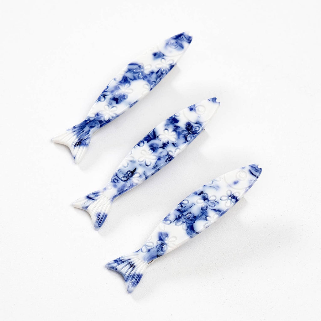 Coastal Blue Floral Sardine Fish Barrette