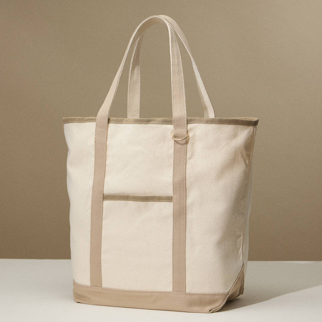Ecofriendly Cotton Canvas Carry Tote with Charm Holder: Taupe / One size / 5DG78048
