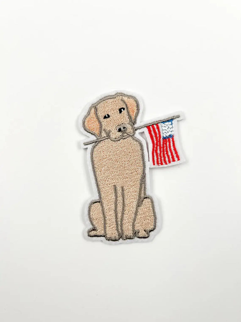 Yellow Labrador American Flag Embroidered Iron On Patch USA
