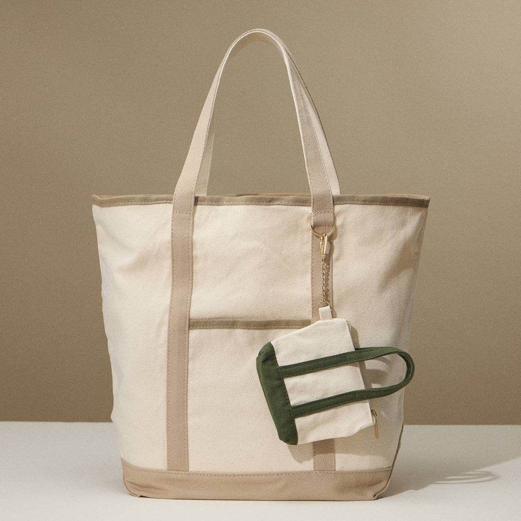 Ecofriendly Cotton Canvas Carry Tote with Charm Holder: Stone / One size / 5DG78048