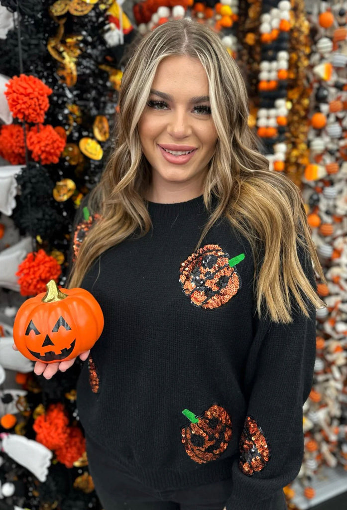 Hallo-Queen Sequin Pumpkin Sweater