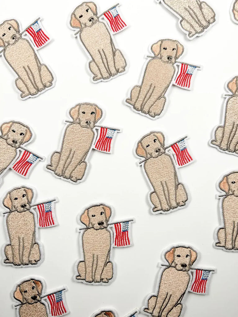 Yellow Labrador American Flag Embroidered Iron On Patch USA