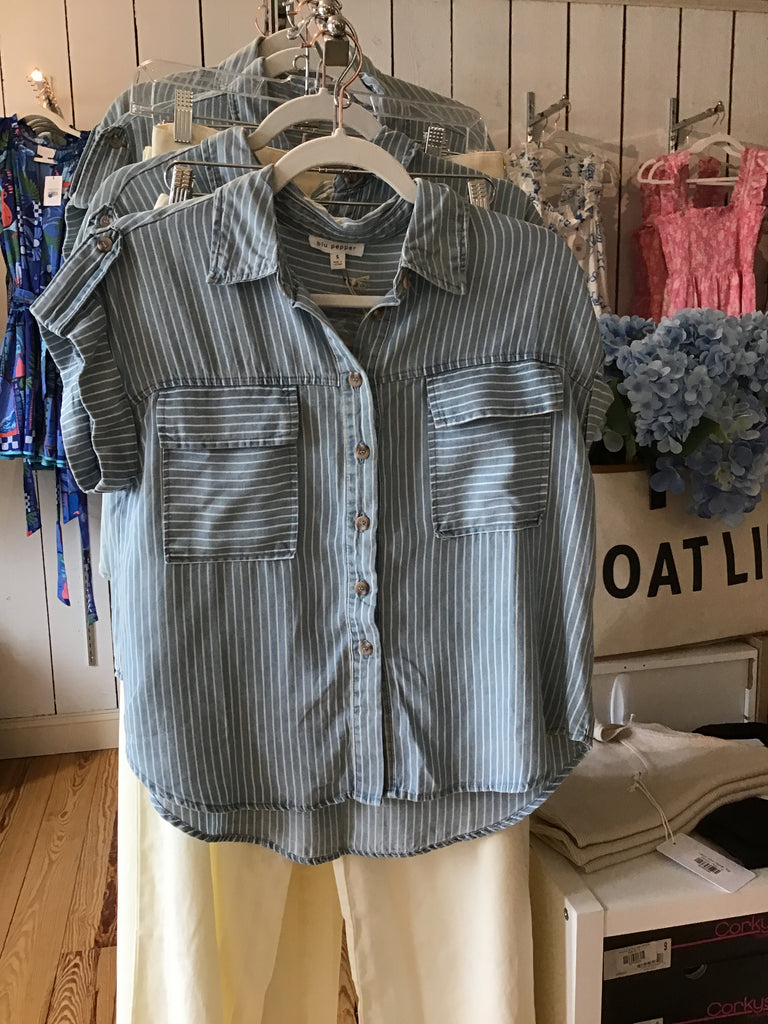 Short Sleeve Button up with stripes