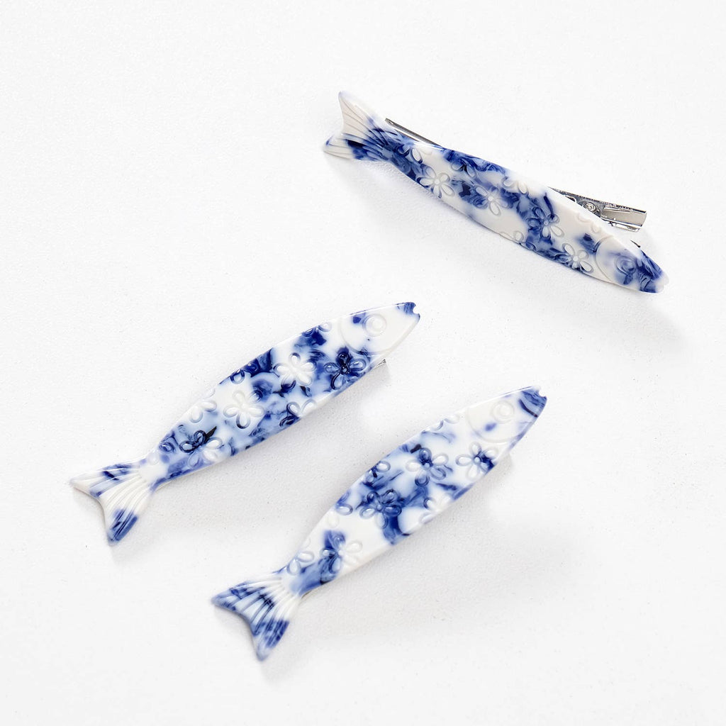 Coastal Blue Floral Sardine Fish Barrette
