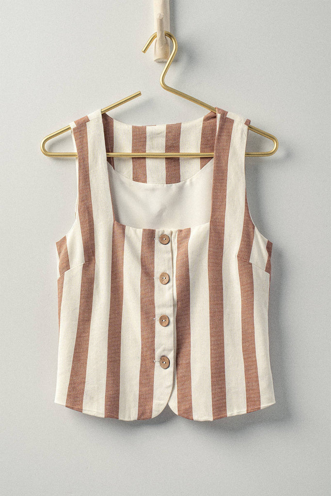Striped Button Tie Linen Vest