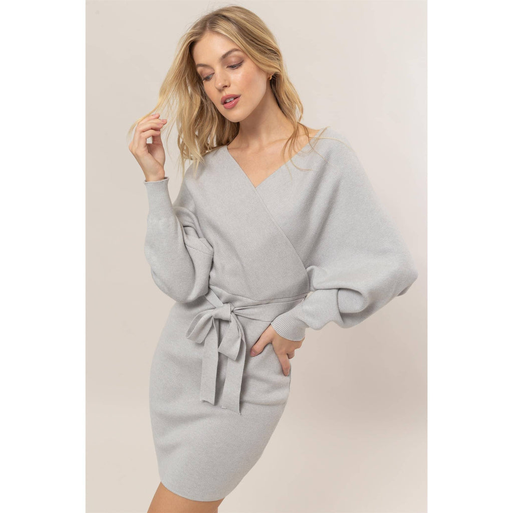 Knit Surplice Belted Mini Dress