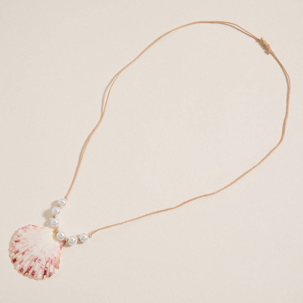 Seashell and Pearl Cord Necklace