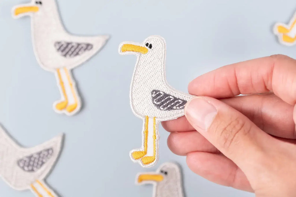 Seagull Embroidered Iron-On Patch Coastal Bird Design Beach