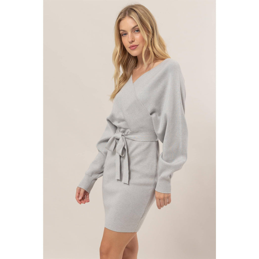 Knit Surplice Belted Mini Dress