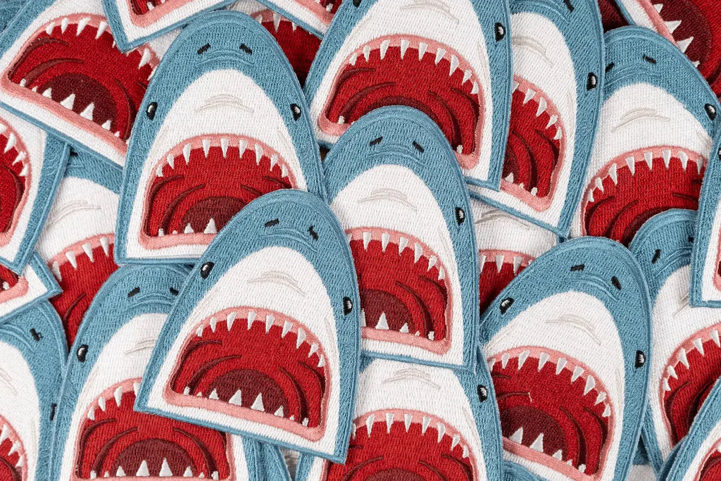 Shark Face Embroidered Iron-On Patch Teeth Ocean Beach Coast