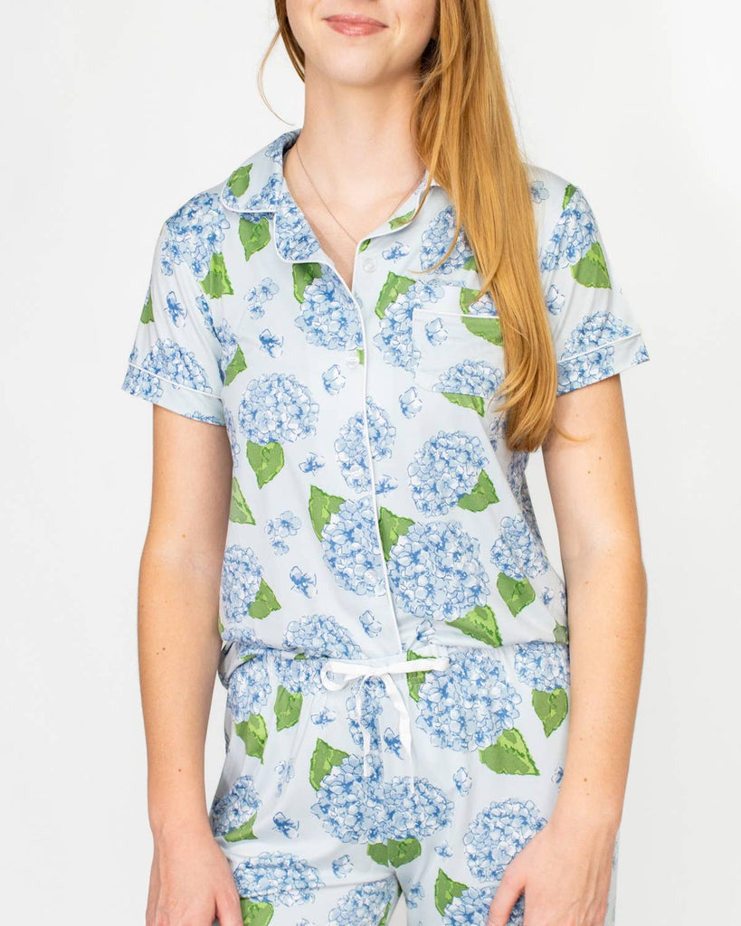Hydrangea Short Sleeve Button Up Sleep Shirt   Illusion/Blue/Green   -Asst.: Large