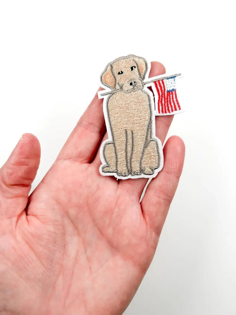 Yellow Labrador American Flag Embroidered Iron On Patch USA
