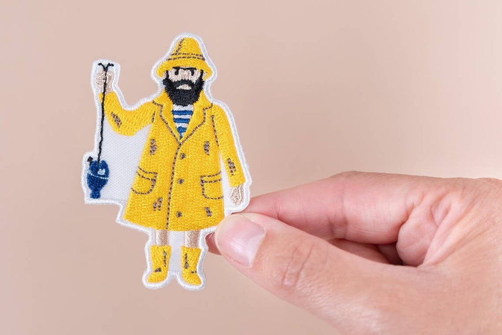 Old Salt Fisherman Patch Yellow Raincoat Embroidered Iron On